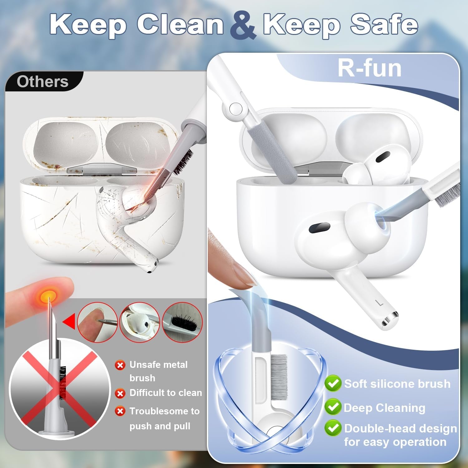 For Airpods Pro 2 Case, Soft Silicone Protective Cover with Keychain and Cleaning Pen, Compatible with Airpods Pro 2Nd/1St Generation, Supports Wireless Charging, Lavender