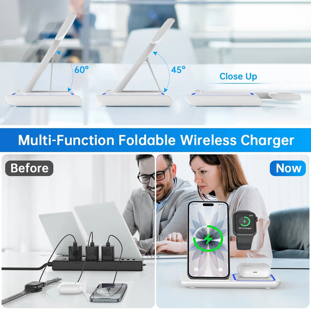 Wireless Charger, 3 in 1 Wireless Charging Station Dock with Breathing Indicator, Fast Charging Stand Compatible with Iphone 17/16/15/14/13/12/11 Pro Max/Xs, Iwatch 10/9/8/7/6/5/4, Airpods 4/3/2/Pro