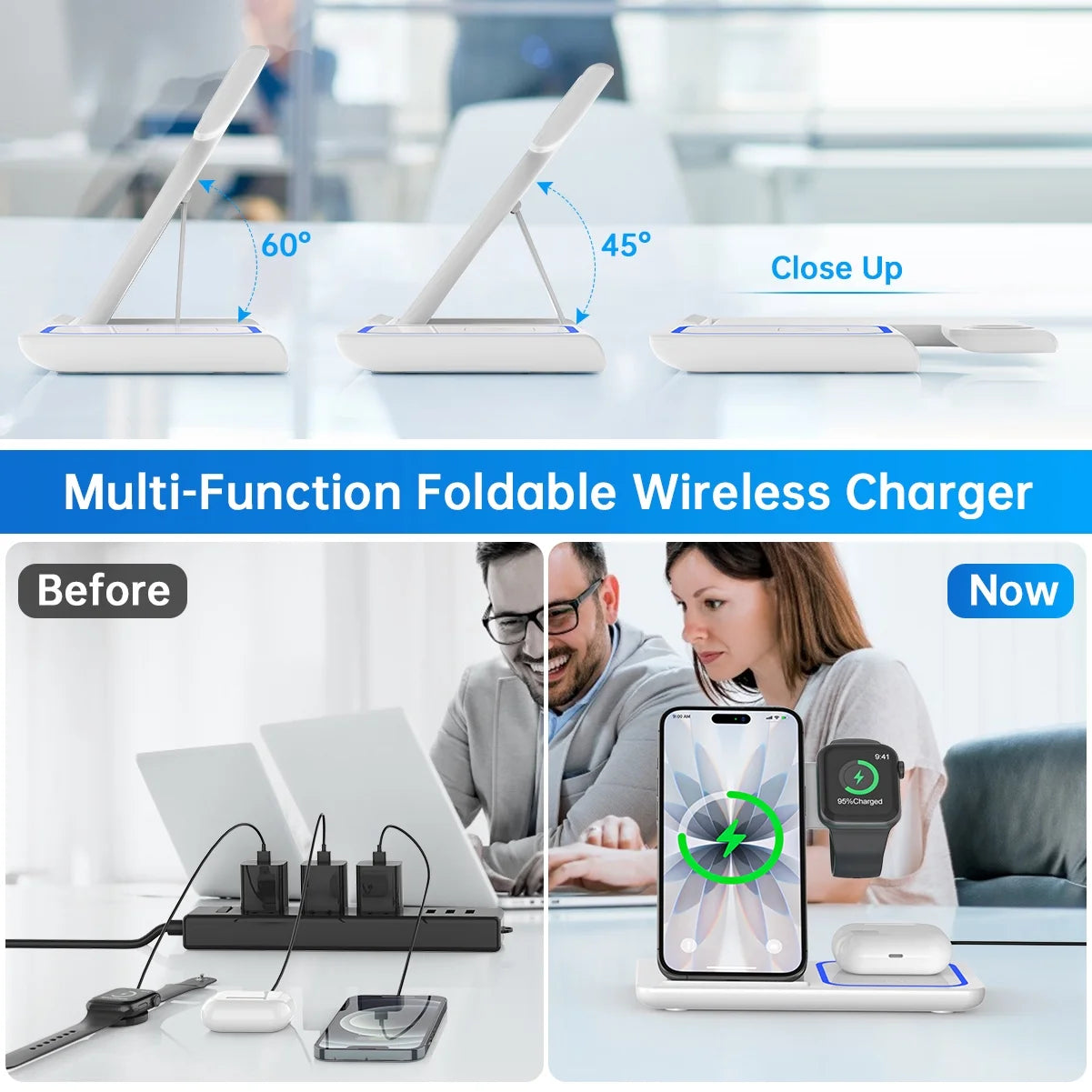 Wireless Charger, 3 in 1 Wireless Charging Station Dock with Breathing Indicator, Fast Charging Stand Compatible with Iphone 17/16/15/14/13/12/11 Pro Max/Xs, Iwatch 10/9/8/7/6/5/4, Airpods 4/3/2/Pro