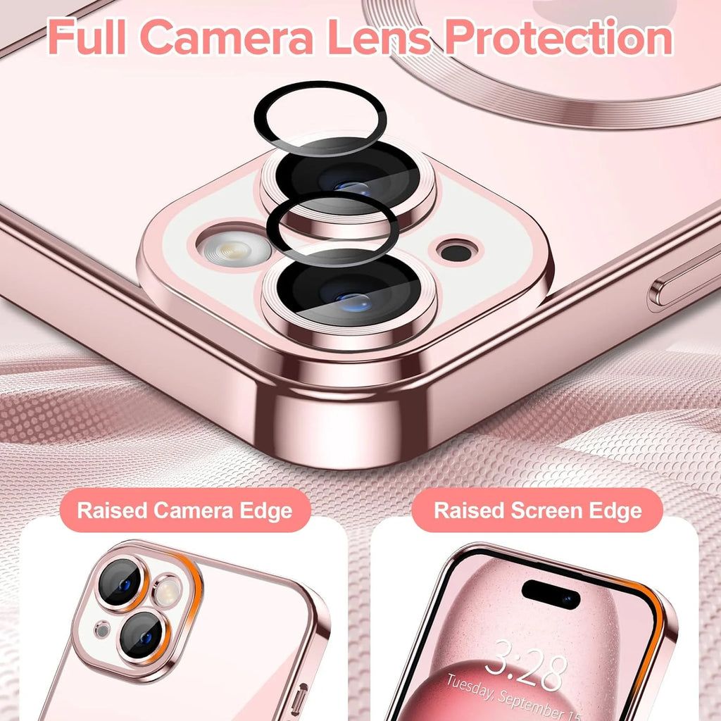 Magnetic Clear Case Compatible with Iphone 15, Flexible Fashion Cover, Rose
