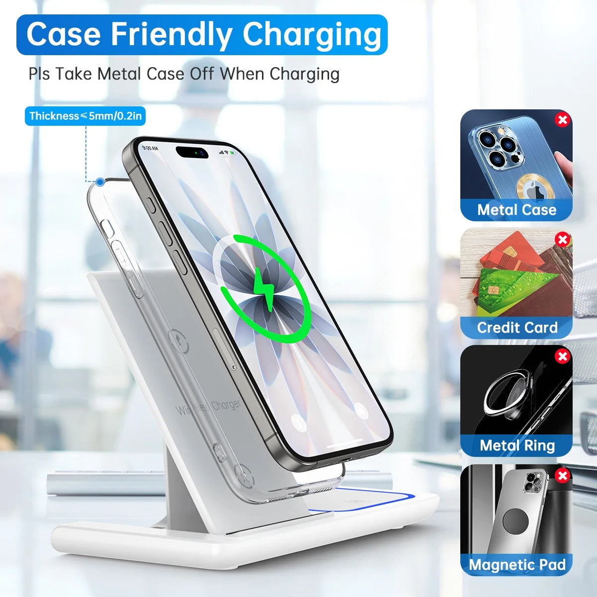 Wireless Charger, 3 in 1 Wireless Charging Station Dock with Breathing Indicator, Fast Charging Stand Compatible with Iphone 17/16/15/14/13/12/11 Pro Max/Xs, Iwatch 10/9/8/7/6/5/4, Airpods 4/3/2/Pro