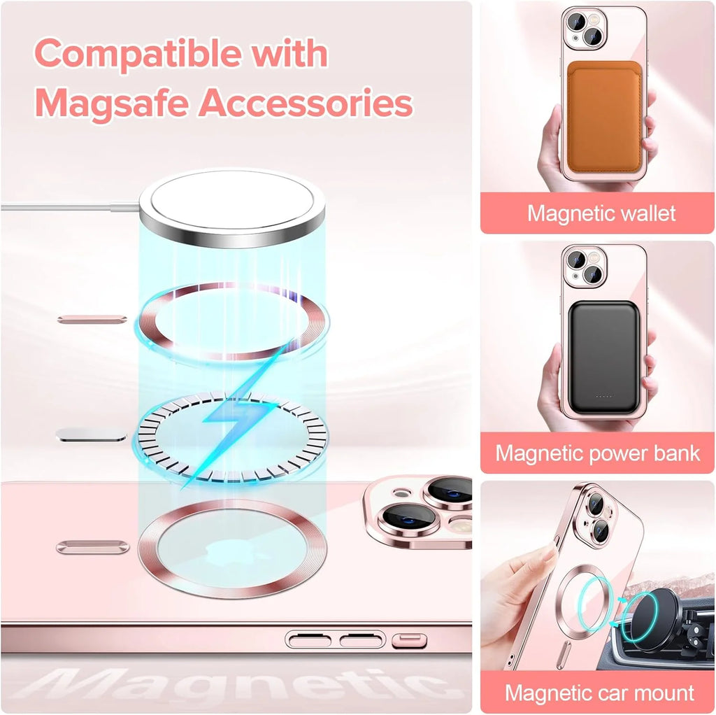 Magnetic Clear Case Compatible with Iphone 15, Flexible Fashion Cover, Rose