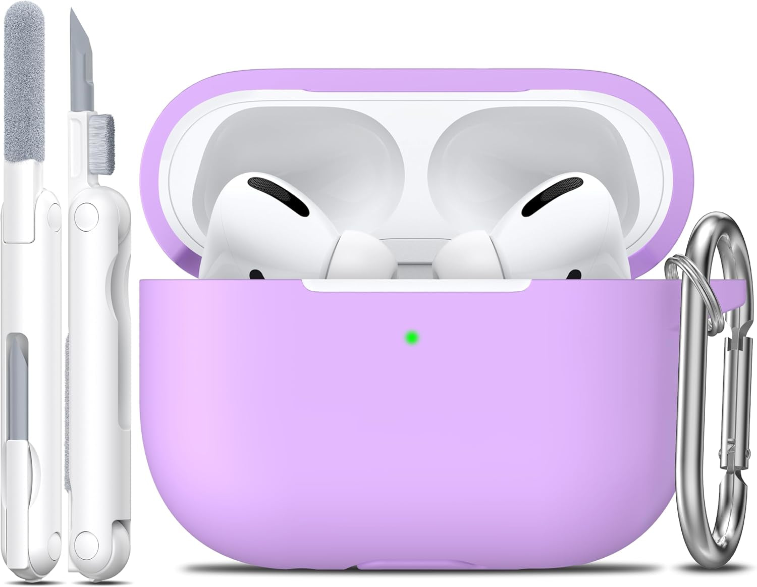For Airpods Pro 2 Case, Soft Silicone Protective Cover with Keychain and Cleaning Pen, Compatible with Airpods Pro 2Nd/1St Generation, Supports Wireless Charging, Lavender
