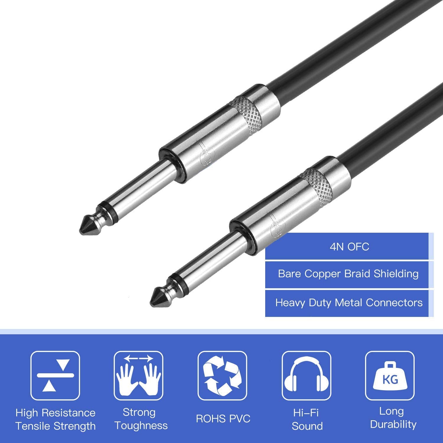 2 Pack 100 Ft 1/4" to 1/4" Inch TS Speaker Cable True 12 AWG for DJ PA