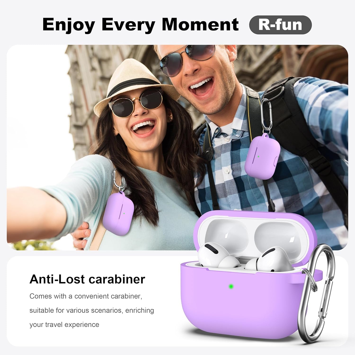 For Airpods Pro 2 Case, Soft Silicone Protective Cover with Keychain and Cleaning Pen, Compatible with Airpods Pro 2Nd/1St Generation, Supports Wireless Charging, Lavender