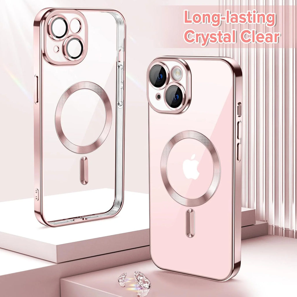Magnetic Clear Case Compatible with Iphone 15, Flexible Fashion Cover, Rose