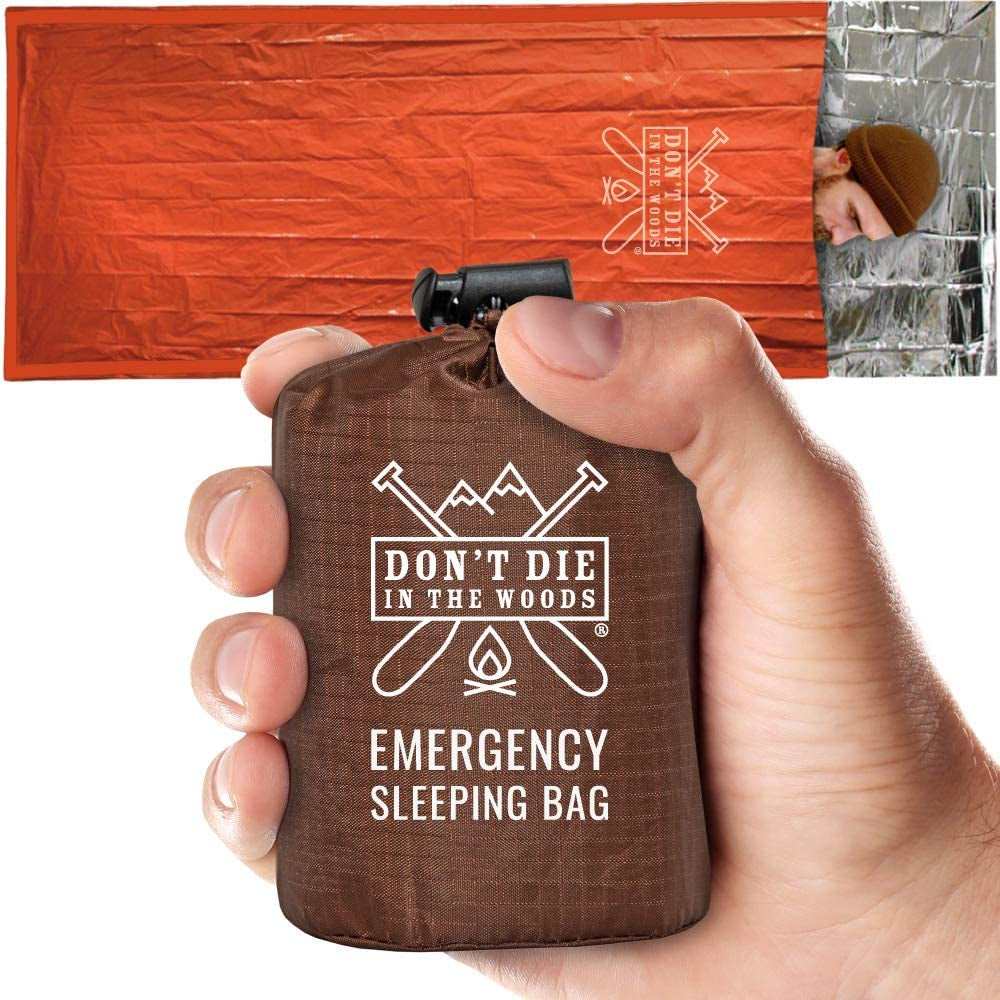 Don’T Die in the Woods – Emergency Sleeping Bag with Hood | Ultralight – Waterproof – Extra Thick – Space Blanket Thermal Mylar for Hiking Camping Survival Gear First Aid Kit Essentials