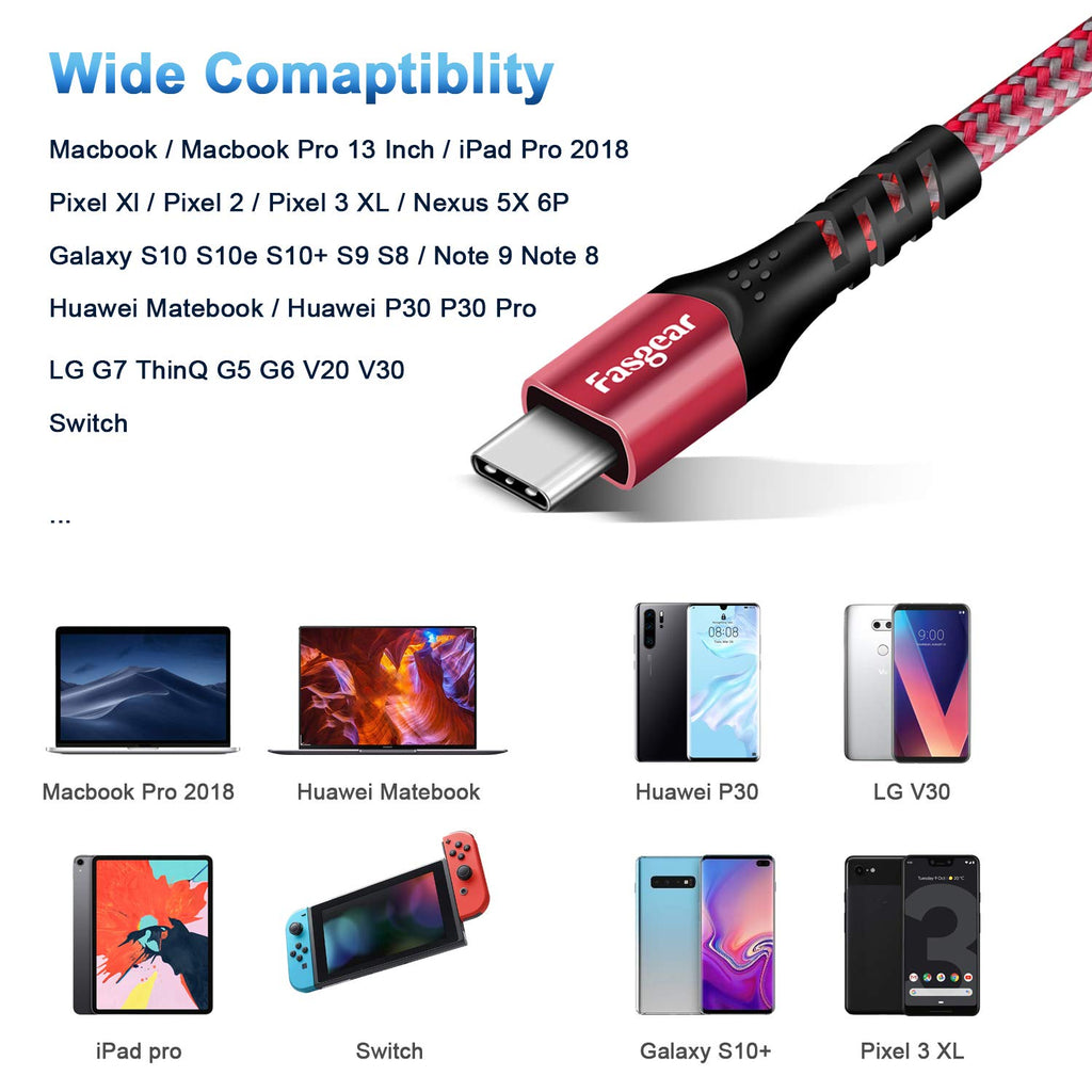 USB C to USB C Cable, 1.6Ft, Red | 100W Fast Charge, 10Gbps USB 3.1 Gen 2, 5A Power Delivery, E-Marker Chip, for Mac-Book, I-Pad Air, Galaxy S21, SSD, Pixel